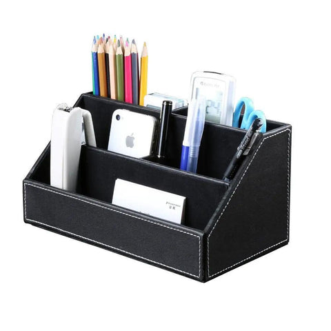 5 Piece Desk Organizer Set With PU Leather Finish Looks Slick And Keeps Your Desk Ultra Tidy Multifunction Storage Box