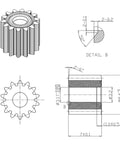 Technical drawing of RS550 DC Motor 8.2mm Gear 14 Teeth Micro Motor 21V 28000RPM High Speed Electric Saw Motor dimensions and design