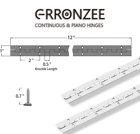 2 Pack 12 Inch Piano Hinge 1 Inch Wide Continuous Stainless Steel 304 Heavy Duty Hinge With 0.04 Inch Leaf Thickness 0.5 Inch Knuckle Length