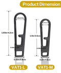 Beefed Up Heavy Duty Titanium Zipper Pull Replacement Kit size chart for jackets, coats, suitcases, and bags