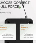 Punch Free Automatic Door Closer For Sliding Glass Doors Adjustable Tension From 500g To 1000g Easy No Drill Installation info graphic