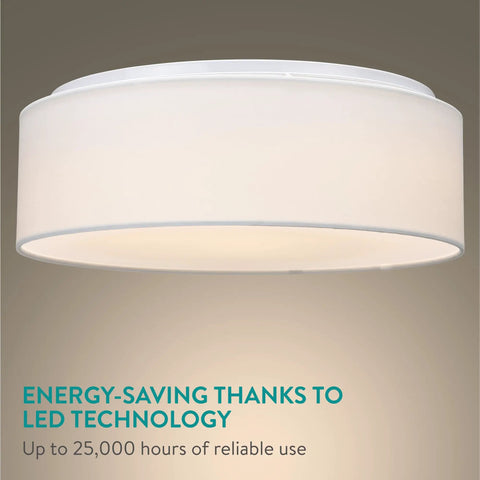 Flush Mount Ceiling Light With Fabric Drum Shade, 15.75 Inch Diameter, 22W LED, Warm White 3000K, Cozy Vibe For Bedroom Living Room Kitchen Hallway, Soft Diffused Glow, Modern Home Upgrade showing energy-saving feature