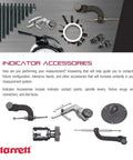 Indicator accessories including contact points, spindles, lever fixtures, snug connectors, and dial faces by Starrett.
