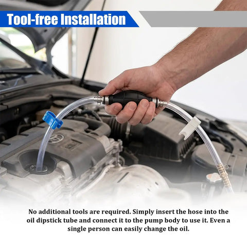 Heavy Duty Manual Car Gasoline Siphon Hose Pump With High Flow PVC Tube For Rapid Fuel And Water Transfer Portable Hand Pump in use with oil dipstick
