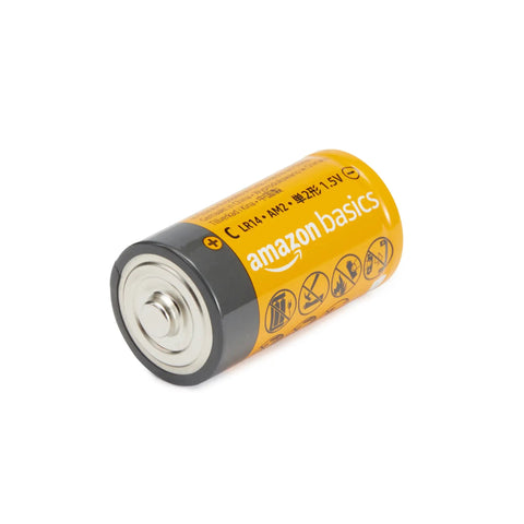 Premium Alkaline Batteries 108 Count Real Deal Variety Bundle Featuring Aa Aaa C D And 9V Cells for C battery, orange with icons on label.