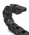 Close-up of R28 Bridge Type Drag Chain Cable Carrier 10x10mm Inner 39in Length Black PA66 Nylon Easy Open Link Chain for 3D Printer and CNC Router