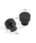 Matte Black Cabinet Knob Set Five Pack For Kitchen Drawers And Furniture Doors Corrosion Resistant Zinc Coated Hardware shown with measurements