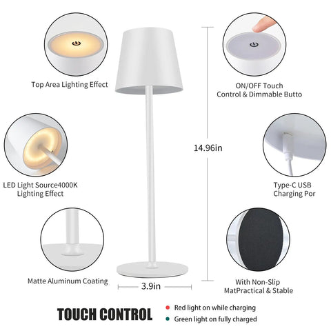 Cordless LED Desk Lamp With 5000mAh Rechargeable Battery Touch Night Light Wireless Minimalist Design with touch control features