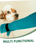 Pet Grooming Gloves For Dogs And Cats With Long Sleeve Protective Faux Leather during bath time with a soapy dog