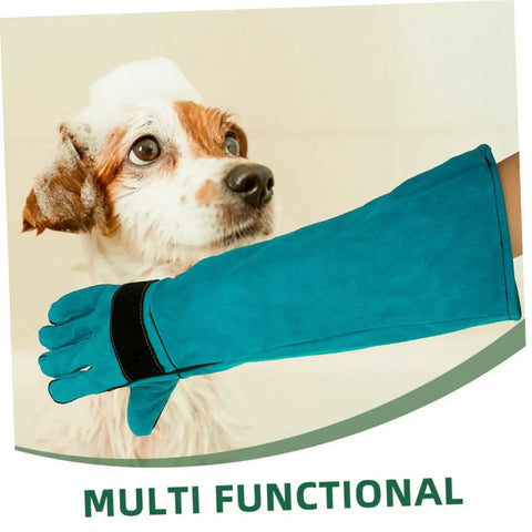 Pet Grooming Gloves For Dogs And Cats With Long Sleeve Protective Faux Leather during bath time with a soapy dog
