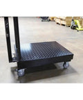 Close-up of Heavy Duty Digital Platform Bench Scale With Smooth Roll Casters And Reinforced Backrail, 24 By 32 Inches, 1000 Pound Capacity.