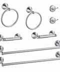 Must-Have 8-Piece Bathroom Hardware Set In Brushed Nickel, Includes 14/24 Inch Towel Bar, Towel Ring, Toilet Paper Holder, Hooks