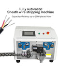 Industrial Automatic Computer Cable Cutting And Stripping Machine with digital control panel and wire feed rollers.