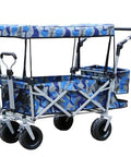 Folding Wagon Cart With Removable Canopy And 4 Wheels, Push Pull Handle, Canvas Transport Wagon For Shopping, Camping, Gardening, Sports Events, Navy Blue