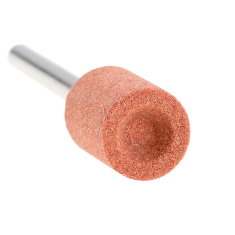 Close-up of a cylindrical aluminum oxide grinding stone with 1/8 inch shank from Sixty Piece Aluminum Oxide Mounted Grinding Stones Set.