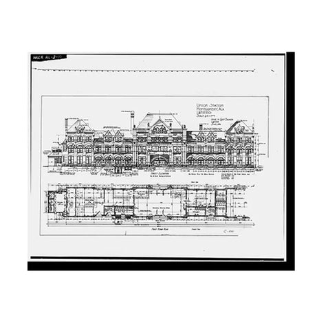 Union Station Water Street Montgomery Vintage Black And White Wall Art Prints Set Of 10 In 17x22 Inches, architectural drawing