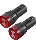 Two Red Indicator Lights With Buzzer, 110V AC DC, 22mm panel mount flashing alarms for electrical control panels and HVAC, 2 pack.