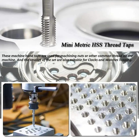 7 Piece Metric Tap Set HSS Tapping Tools M3 M4 M5 M6 M8 M10 M12 For Metalworking Pro Grade Hand Tap Kit in use with metal