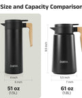 Double Walled Stainless Steel Thermal Coffee Carafe 51 Oz Keeps Your Drinks Hot Or Cold For Hours, 1.5 L Black size comparison