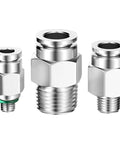 304 Stainless Steel Straight Push-To-Connect Fittings Male 5/32 Inch Tube OD M5 Thread Pack Of 5 435 Psi Max, three sizes displayed