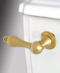 Victorian Style Toilet Tank Lever In Brushed Brass Finish, Solid Brass Construction, Front Mount Replacement Handle shown installed