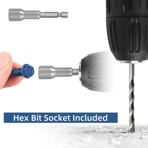 Quarter Inch By Four Inch Blue Hex Head Concrete Screw Anchor Kit For Masonry Block Or Brick Built Tough And Ready Fifty Piece Set