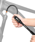 Using Bike Shock Pump With Digital Gauge, 320 PSI on bicycle forks, handheld inflator, leak proof Presta valve