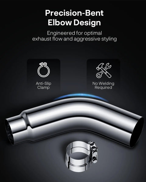 5 To 6 Inch Exhaust Elbow Tip With Clamp Chrome Diesel Tip For Pickup Trucks And Cars, precision-bent design shown