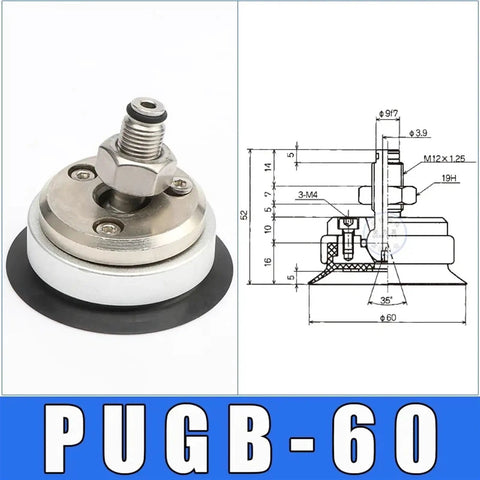 Heavy Duty Manipulator Vacuum Suction Cup Industrial Grade Universal Sway Grip With Pu And Pugb Options, PUGB-60 model with metal and rubber components.