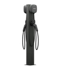 Built Like A Tank Rock Solid Weatherproof EV Charger Pedestal Stand Mount For Dual Electric Car Stations with charging cables.