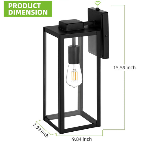 16 Inch Outdoor Wall Lantern Dusk To Dawn Sconce Waterproof Exterior Lighting Anti Rust Matte Black Porch Lamp With Glass Shade And E26 Socket