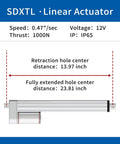 9.84 Inch Stroke Electric Linear Actuator With 220 Lb Load 12V DC 0.47 In Per Second Travel Speed specifications diagram