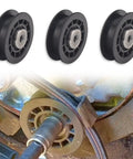 Heavy Duty Idler Pulley Replacement Kit 587973001 for Husqvarna HU675AWD, three black pulleys on mower deck