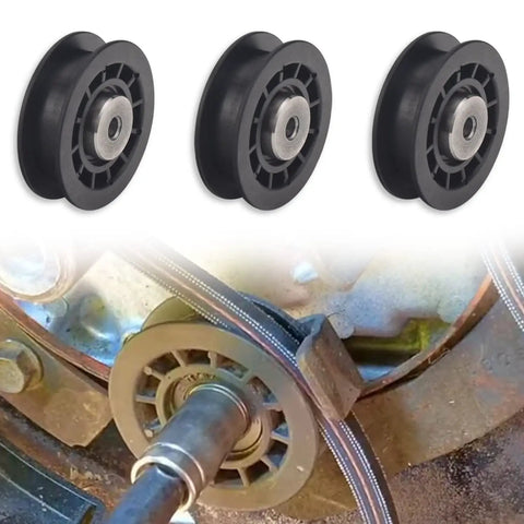 Heavy Duty Idler Pulley Replacement Kit 587973001 for Husqvarna HU675AWD, three black pulleys on mower deck