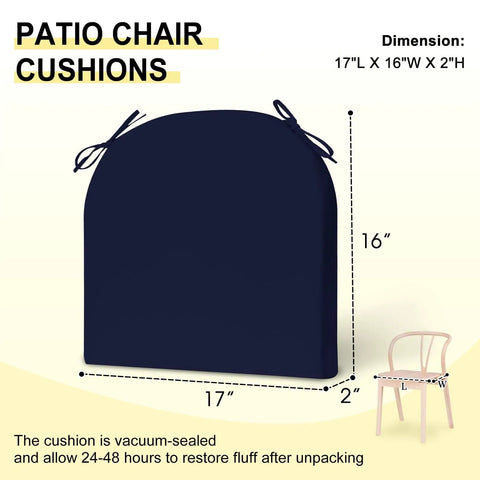 Set Of 4 Navy Outdoor Chair Cushions Water Resistant With Ties 17 By 16 By 2 Inches High Density Foam Seats For Patio Furniture