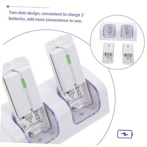 Dual Slot Controller Battery Charger Dock With USB Cable White Durable Charging Station For Rechargeable Batteries