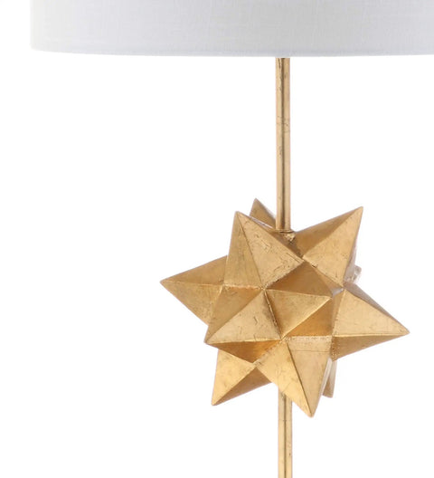 Clear And Gold Leaf Crystal Table Lamp With Hollywood Regency Starburst Metal Base And White Linen Drum Shade 32 Inch Tall Bedside Lamp