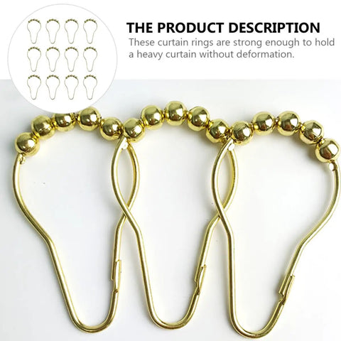 Gold Stainless Steel Shower Curtain Rings 24 Pack With Five Bead Gourd Design Smooth Glide Hooks for bathroom