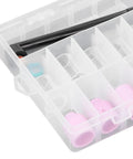 Ultimate 40 Piece TIG Welding Consumables Kit For Wp9 25 With Ceramic Nozzles, Glass Cups, Back Short Electrode Clips And O Rings To Crush Any Project Smoothly - Pink ceramic nozzles and transparent cups in organizer.