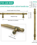 5 Inch Cabinet Pulls Brushed Antique Brass, Heavy Duty Kitchen Cabinet Handles, dimensions and detail view of handle