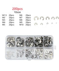 All Purpose E Clip And Circlip Washer Kit For Shafts 304 Stainless Steel External C Clips 1.2-15 Mm Range M1.5-M10 200 Pieces box