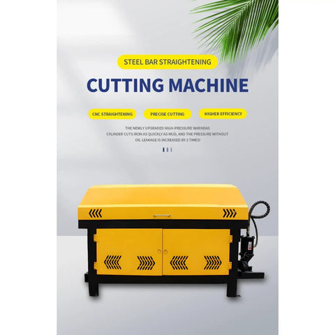 Top Tier Portable Automatic Rebar Straightening And Cutting Machine Steel Bar Processor Mobile Reinforcement Cutter Straightener For Construction Site features a yellow cutting machine with high-pressure warhead.