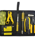 Multifunction Coax Cable Crimping Tool Kit With Stripper And Tester For RG6 RG59 RG11 Coax Cables displayed in a carrying case