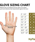 Glove sizing chart showing hand measurement for Trade Ready Light Duty Nylon Work Gloves With Reliable Polyurethane Palm Coating Large Black Trio Pack.