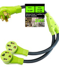 Premium Heavy Duty 30 Amp Y Splitter Cord For Tesla Ev Chargers And Household Dryers Nema 14 30p Male Plug with dual 14 30r outlets.