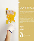 Yellow Corner Paint Roller Brush For Drywall And Door Frames Interior Walls Smooth No Sweat Finishing With Sturdy Grip Handle held by a gloved hand.