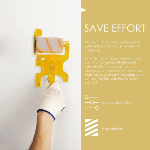 Premium Yellow Paint Roller With Edge Guard For Crisp Interior Walls Zero Drama Fix For DIY Beginners And Pros in use on a wall.