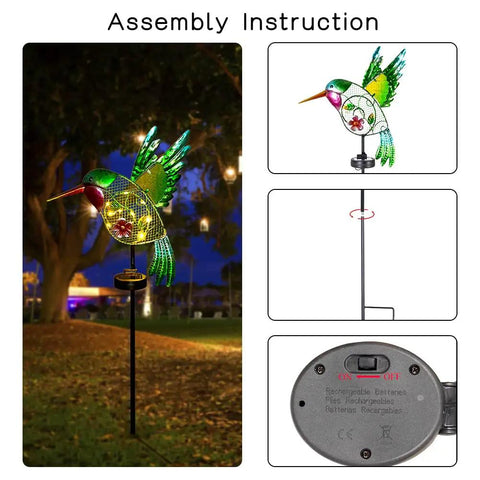 Outdoor Solar Hummingbird Garden Lights For Pathway And Patio, Cozy Warm Yellow LED Stake Lights For Yard And Backyard Vibe