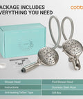 Dual Shower Head Combo 2-in-1 Water Saving System With 59-Inch Stainless Steel Hose, complete package with accessories