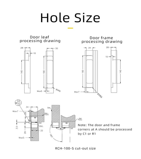 Technical drawing of Heavy Duty Door Hinge 100Kg Concealed Adjustable Hinge for 180 Degree Swing